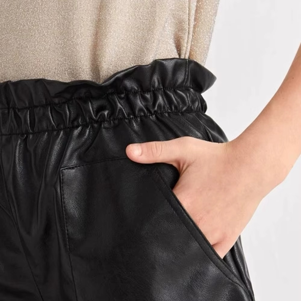High Waist Black Leather Shorts